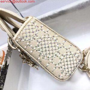 Replica Dior M0505 Mini Dior Lady Bag Apricot Metallic Cannage Lambskin with Embroidered Beads 2