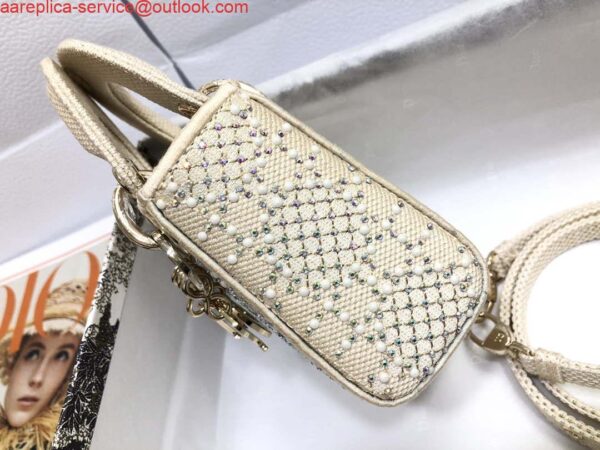 Replica Dior M0505 Mini Dior Lady Bag Apricot Metallic Cannage Lambskin with Embroidered Beads 4