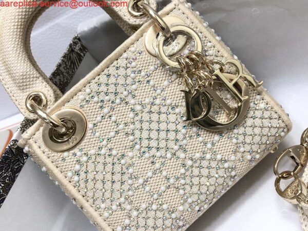 Replica Dior M0505 Mini Dior Lady Bag Apricot Metallic Cannage Lambskin with Embroidered Beads 6