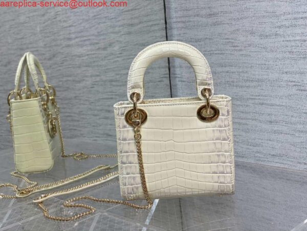 Replica Dior M0505 Mini Dior Lady Bag Beige Cannage Crocodile Gold 6