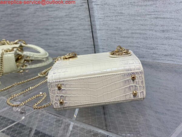 Replica Dior M0505 Mini Dior Lady Bag Beige Cannage Crocodile Gold 8