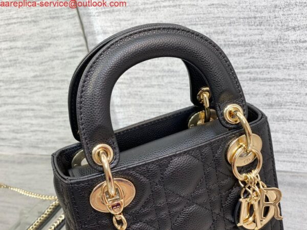 Replica Dior M0505 Mini Dior Lady Bag Black Cannage Calfskin Gold 3