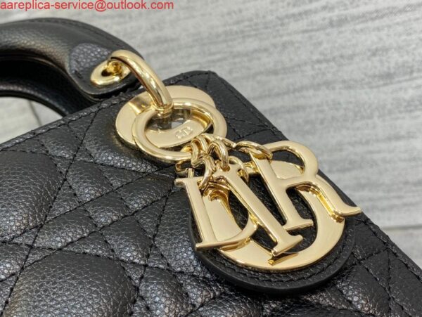 Replica Dior M0505 Mini Dior Lady Bag Black Cannage Calfskin Gold 4