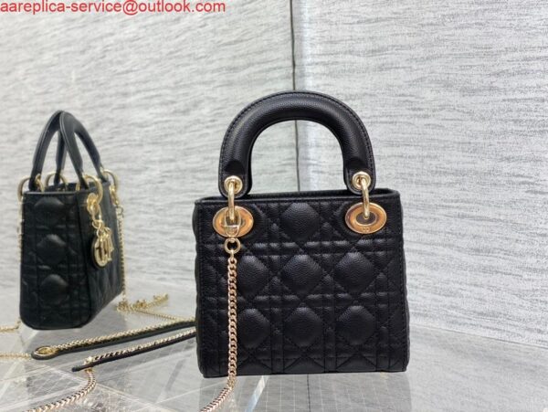 Replica Dior M0505 Mini Dior Lady Bag Black Cannage Calfskin Gold 6