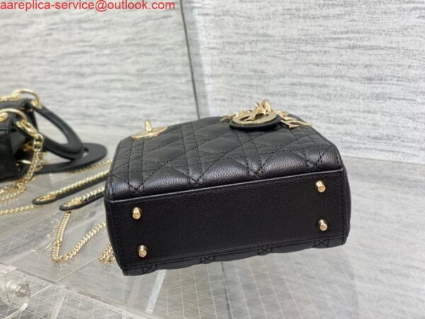 Replica Dior M0505 Mini Dior Lady Bag Black Cannage Calfskin Gold 8