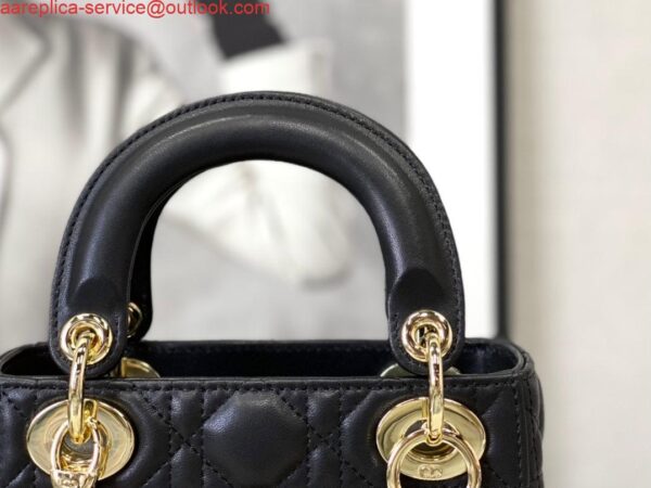 Replica Dior M0505 Mini Dior Lady Bag Black Cannage lambskin Gold 7