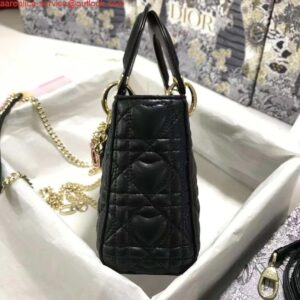 Replica Dior M0505 Mini Dior Lady Bag Black Cannage lambskin Gold with Red Logo 2