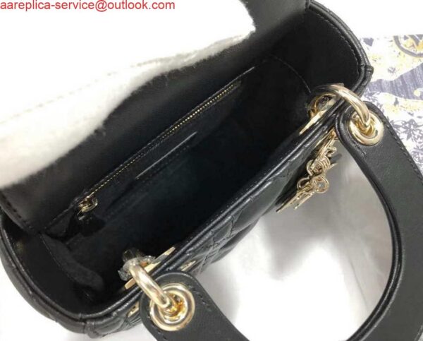 Replica Dior M0505 Mini Dior Lady Bag Black Cannage lambskin Gold with Red Logo 7