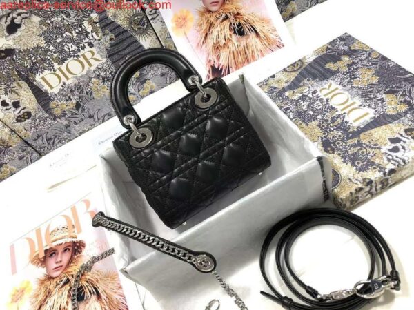 Replica Dior M0505 Mini Dior Lady Bag Black Cannage lambskin Sliver