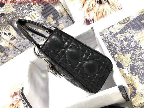 Replica Dior M0505 Mini Dior Lady Bag Black Cannage lambskin Sliver 2