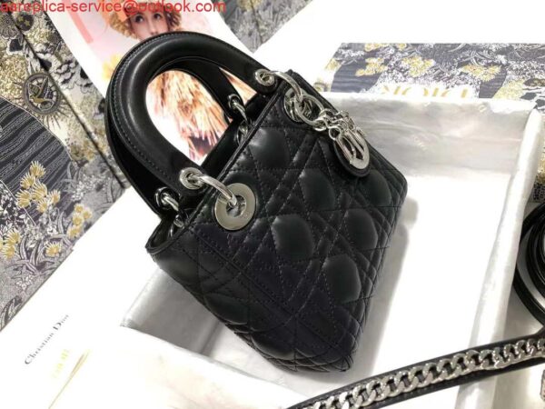 Replica Dior M0505 Mini Dior Lady Bag Black Cannage lambskin Sliver 4