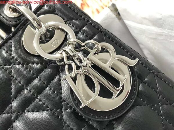 Replica Dior M0505 Mini Dior Lady Bag Black Cannage lambskin Sliver 5