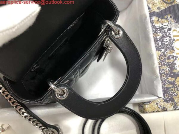 Replica Dior M0505 Mini Dior Lady Bag Black Cannage lambskin Sliver 7