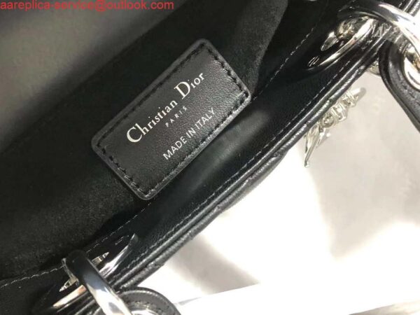 Replica Dior M0505 Mini Dior Lady Bag Black Cannage lambskin Sliver 10