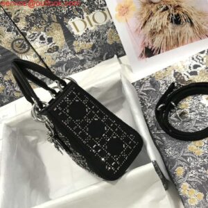 Replica Dior M0505 Mini Dior Lady Bag Black Metallic Cannage Lambskin with Beaded Embroidery 2