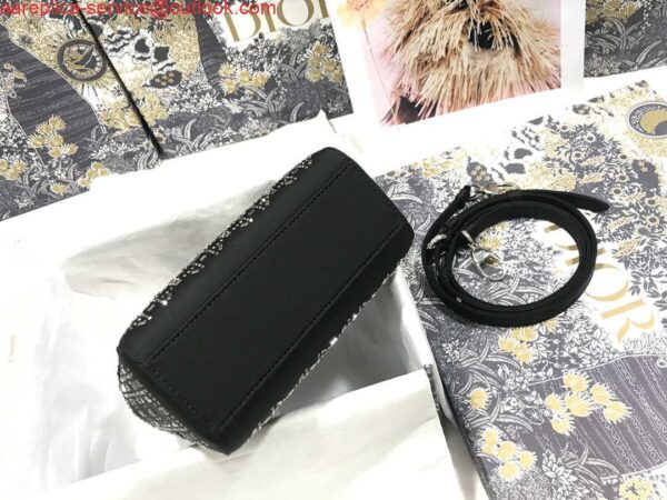 Replica Dior M0505 Mini Dior Lady Bag Black Metallic Cannage Lambskin with Beaded Embroidery 3