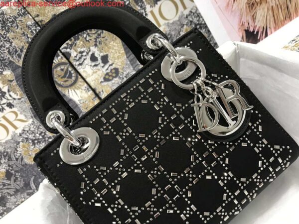 Replica Dior M0505 Mini Dior Lady Bag Black Metallic Cannage Lambskin with Beaded Embroidery 4