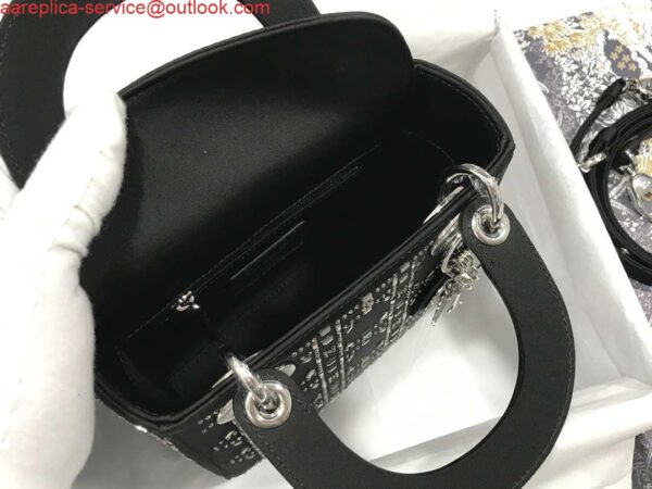 Replica Dior M0505 Mini Dior Lady Bag Black Metallic Cannage Lambskin with Beaded Embroidery 9