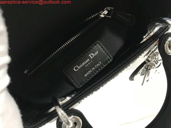 Replica Dior M0505 Mini Dior Lady Bag Black Metallic Cannage Lambskin with Beaded Embroidery 8