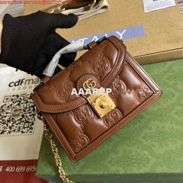 Replica Gucci 724499 GG Matelassé Small Top Handle Bag Brown 3