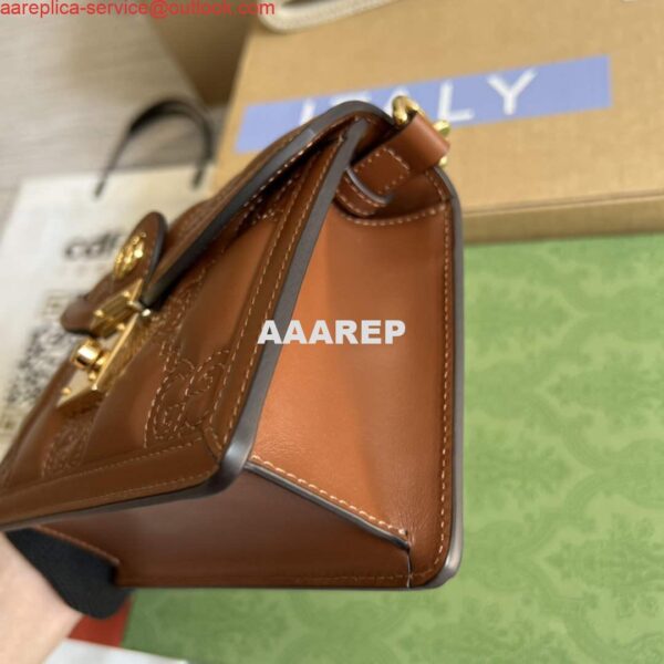 Replica Gucci 724499 GG Matelassé Small Top Handle Bag Brown 6