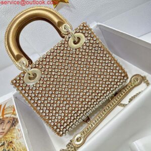 Replica Dior M0505 Mini Dior Lady Bag Gold Embroidered white resin beads