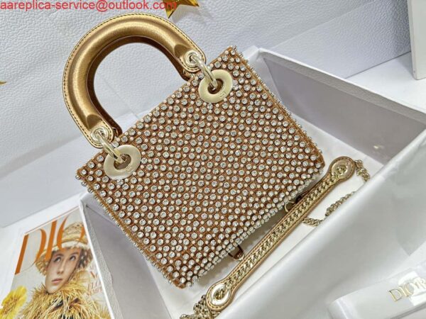 Replica Dior M0505 Mini Dior Lady Bag Gold Embroidered white resin beads