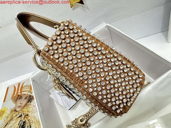 Replica Dior M0505 Mini Dior Lady Bag Gold Embroidered white resin beads 2