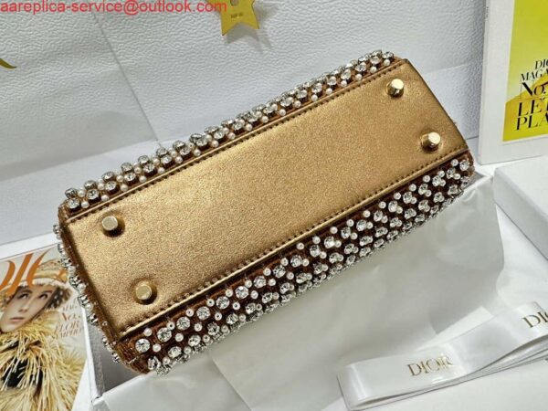 Replica Dior M0505 Mini Dior Lady Bag Gold Embroidered white resin beads 3