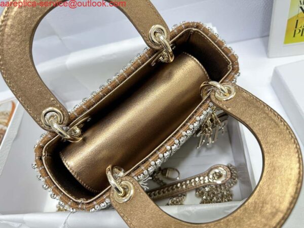 Replica Dior M0505 Mini Dior Lady Bag Gold Embroidered white resin beads 6