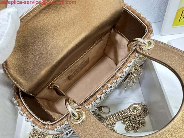 Replica Dior M0505 Mini Dior Lady Bag Gold Embroidered white resin beads 7