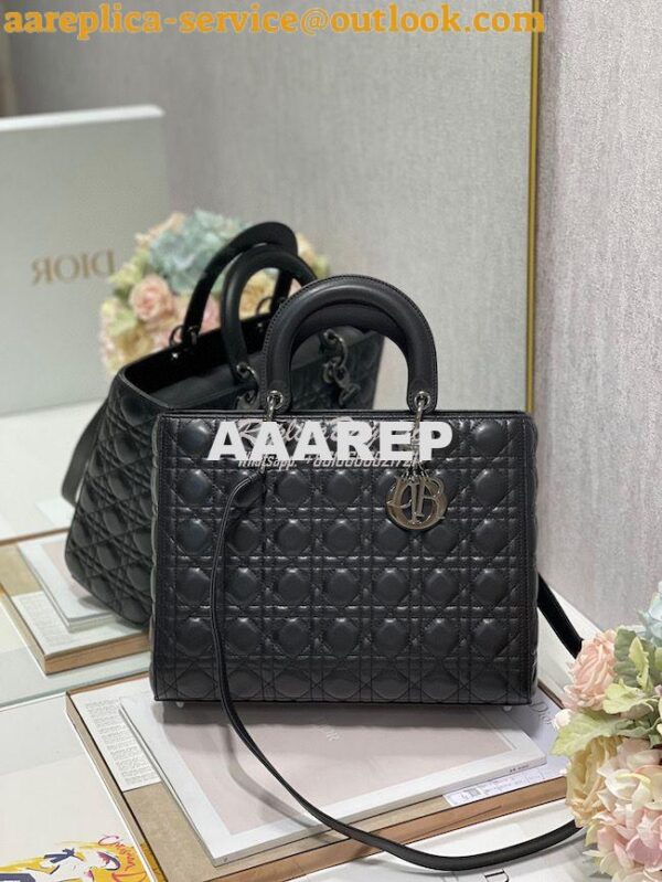 Replica Dior Large Flap Cover Lady Dior Bag in All Black Lambskin Cann 2