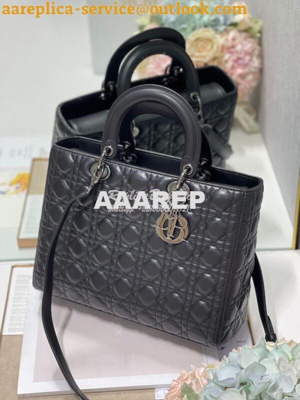 Replica Dior Large Flap Cover Lady Dior Bag in All Black Lambskin Cann 3
