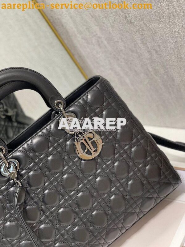 Replica Dior Large Flap Cover Lady Dior Bag in All Black Lambskin Cann 5