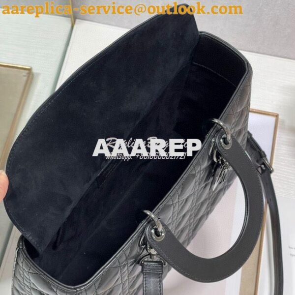 Replica Dior Large Flap Cover Lady Dior Bag in All Black Lambskin Cann 7