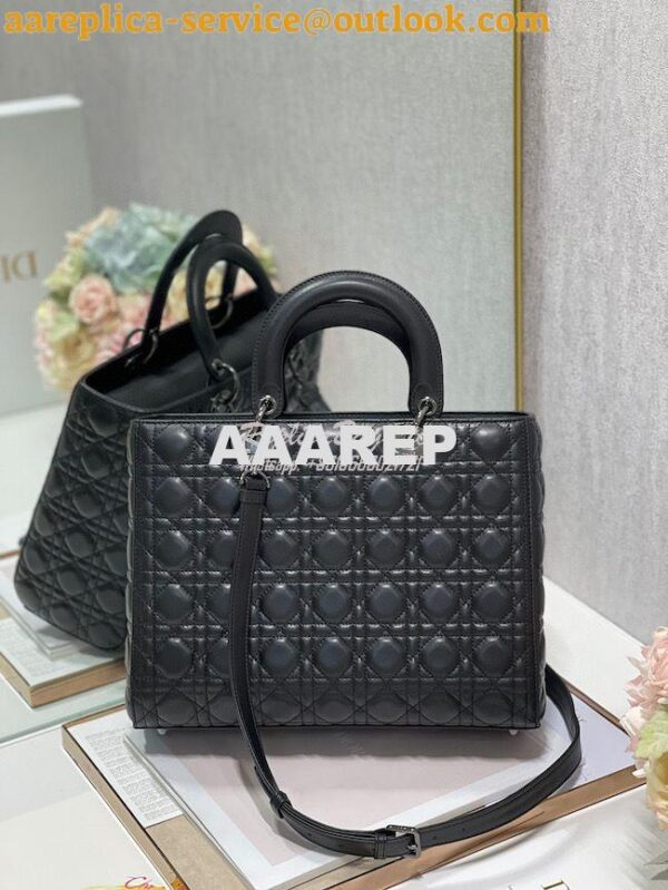 Replica Dior Large Flap Cover Lady Dior Bag in All Black Lambskin Cann 9