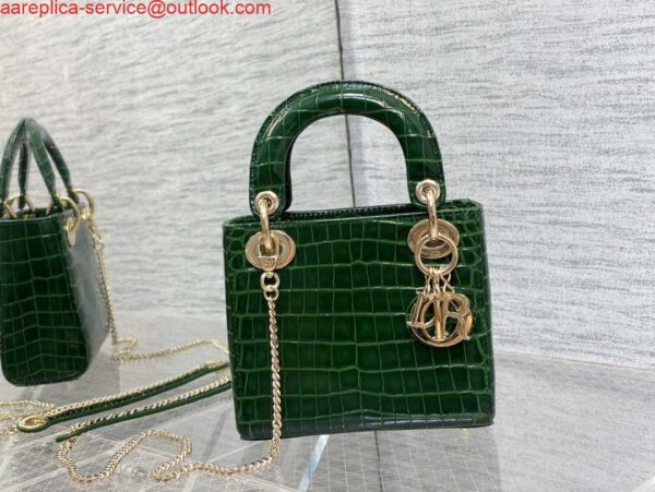 Replica Dior M0505 Mini Dior Lady Bag Green Cannage Crocodile Gold