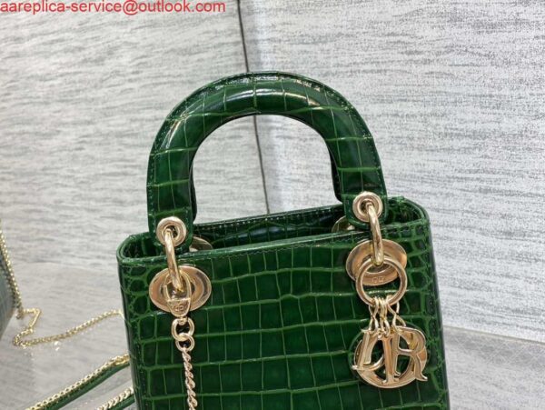 Replica Dior M0505 Mini Dior Lady Bag Green Cannage Crocodile Gold 2