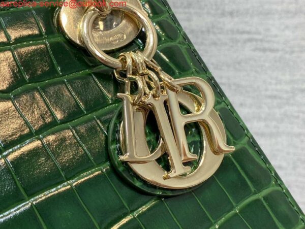 Replica Dior M0505 Mini Dior Lady Bag Green Cannage Crocodile Gold 3