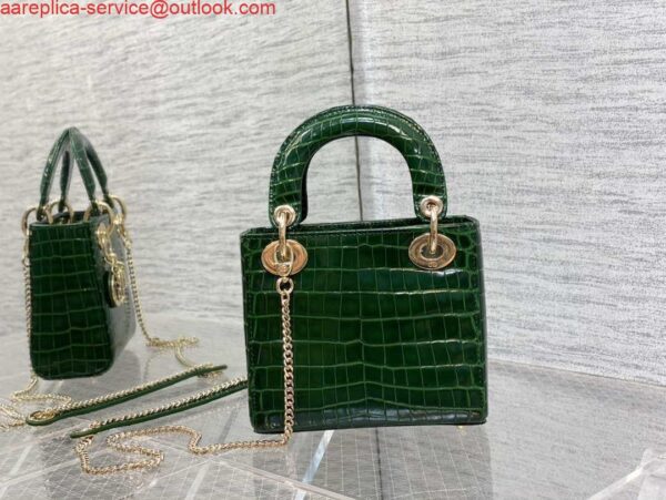 Replica Dior M0505 Mini Dior Lady Bag Green Cannage Crocodile Gold 4