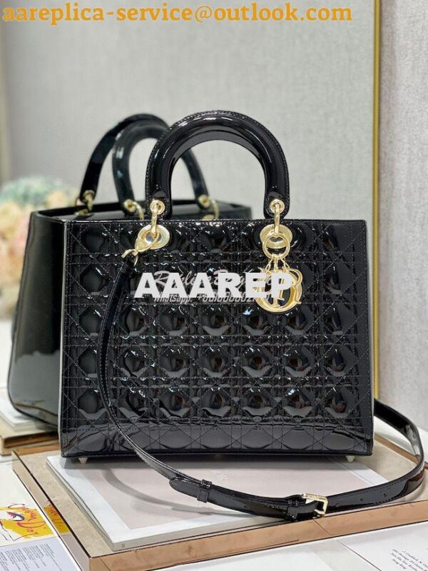 Replica Dior Large Flap Cover Lady Dior Bag in Black Patent Cannage Ca