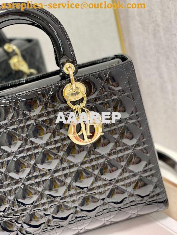 Replica Dior Large Flap Cover Lady Dior Bag in Black Patent Cannage Ca 2