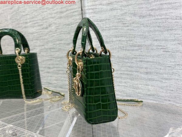 Replica Dior M0505 Mini Dior Lady Bag Green Cannage Crocodile Gold 5