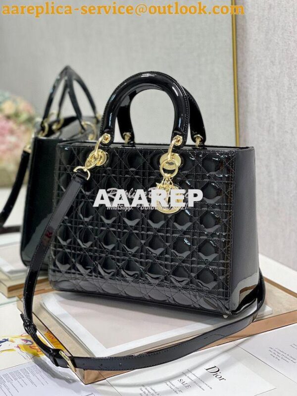 Replica Dior Large Flap Cover Lady Dior Bag in Black Patent Cannage Ca 3