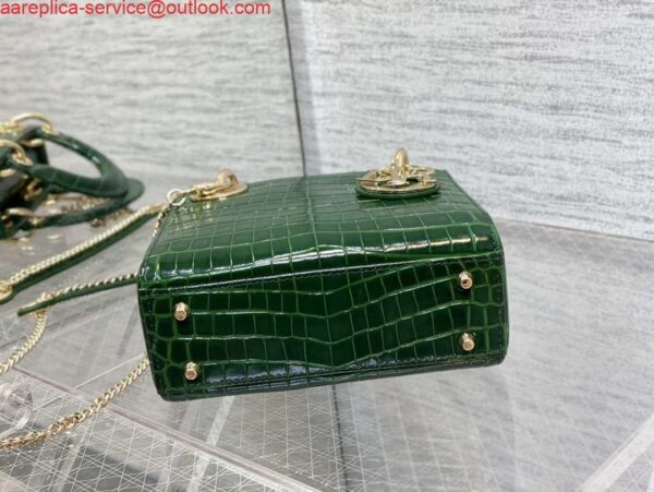 Replica Dior M0505 Mini Dior Lady Bag Green Cannage Crocodile Gold 6