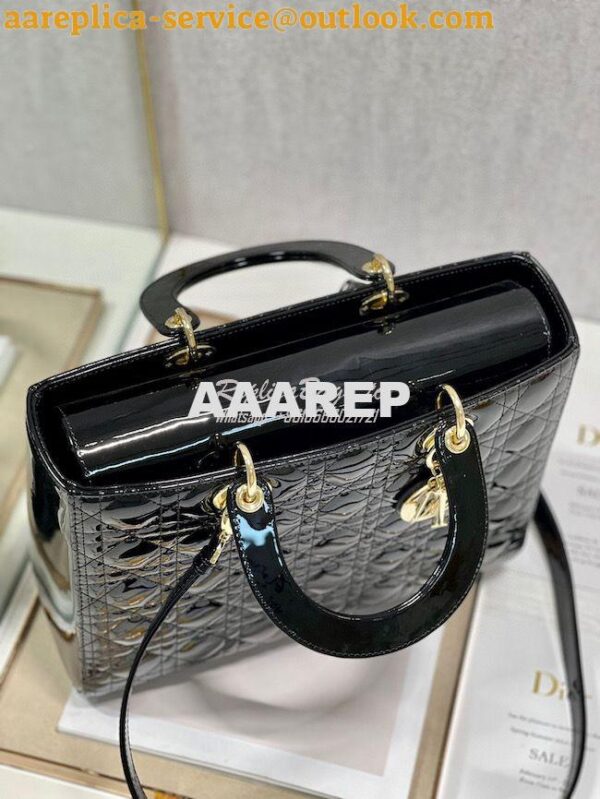 Replica Dior Large Flap Cover Lady Dior Bag in Black Patent Cannage Ca 4