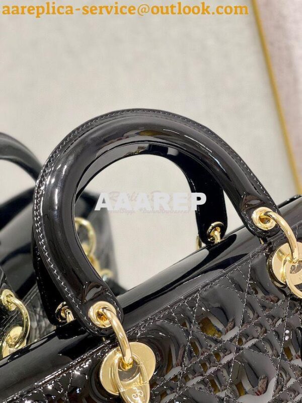 Replica Dior Large Flap Cover Lady Dior Bag in Black Patent Cannage Ca 5