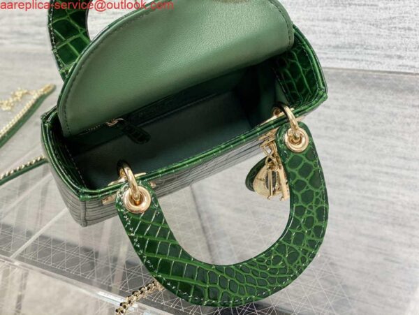 Replica Dior M0505 Mini Dior Lady Bag Green Cannage Crocodile Gold 7