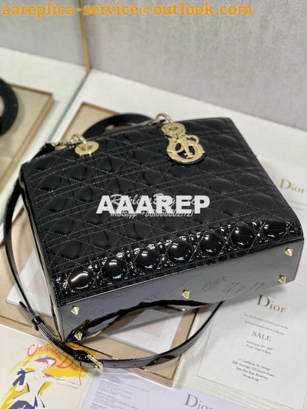 Replica Dior Large Flap Cover Lady Dior Bag in Black Patent Cannage Ca 6