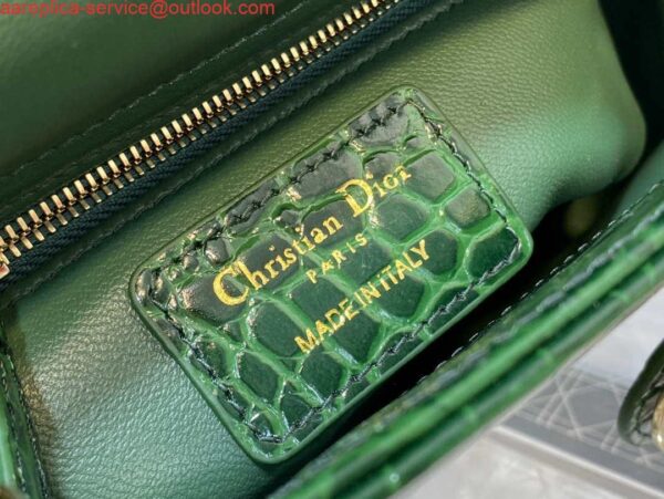 Replica Dior M0505 Mini Dior Lady Bag Green Cannage Crocodile Gold 8